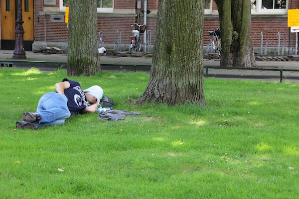 Man sleeps in Amsterdam park