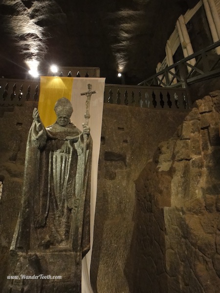 pope statue made of salt in the wieliczka salt cathedral