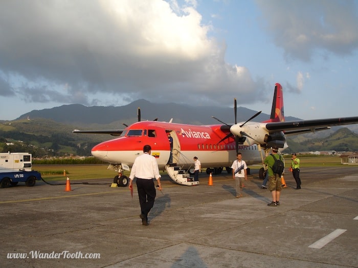 "Fokker 50 airplane in the tropics"