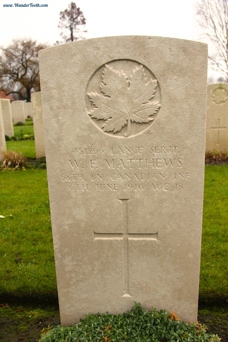 WWI Headstone at commonwealth war grave Belgium