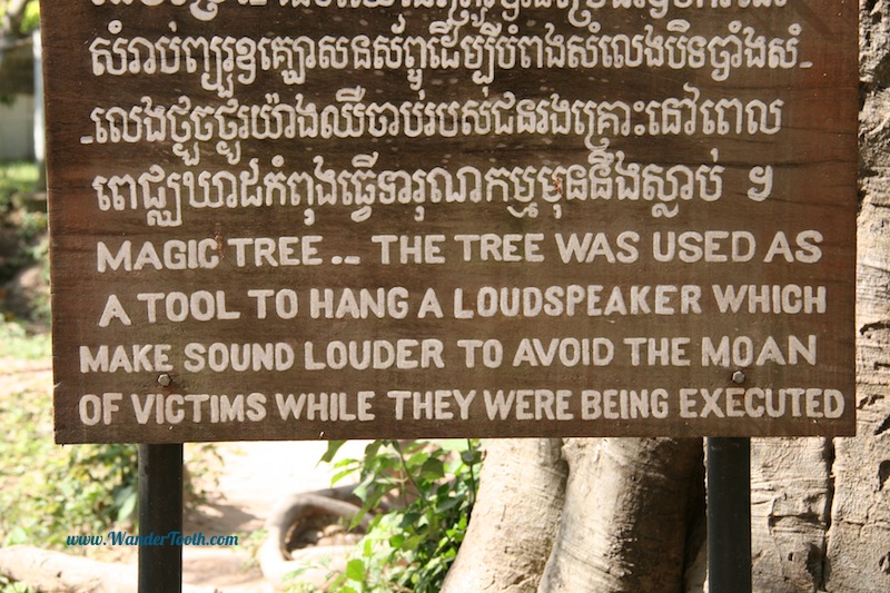 One of many signs at Choeung Ek, The Killing Fields, describing the horror, near Phnom Penh, Cambodia.