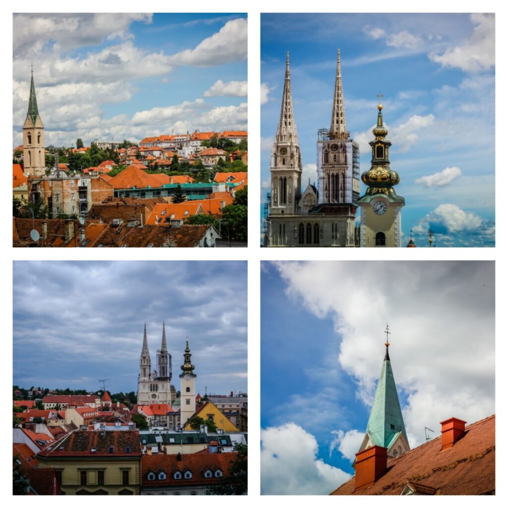 Zagreb's traditional red tile roofs stand out against more modern buildings in the distance