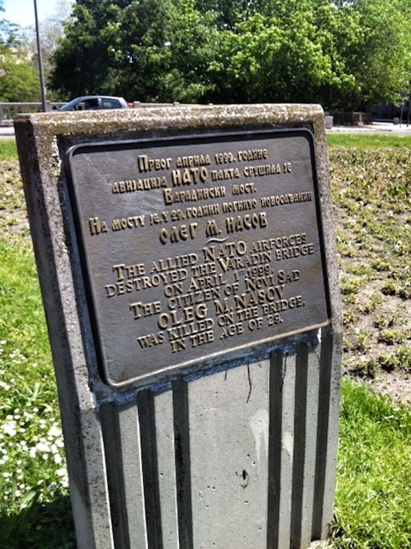A plaque remembering a victim of the NATO bombardment