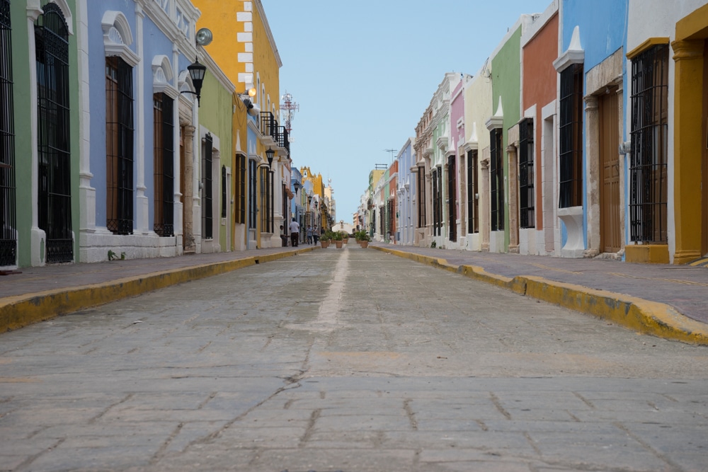 pastel buildings campeche mexico