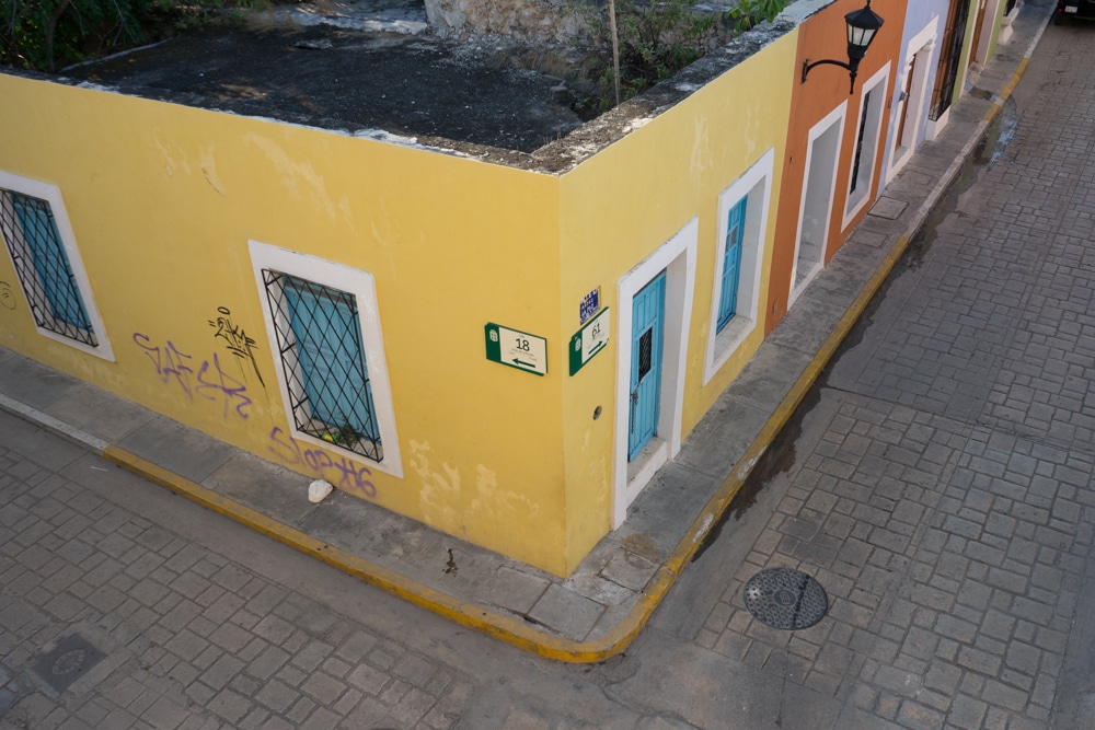 View of colorful buildings Campeche Mexico