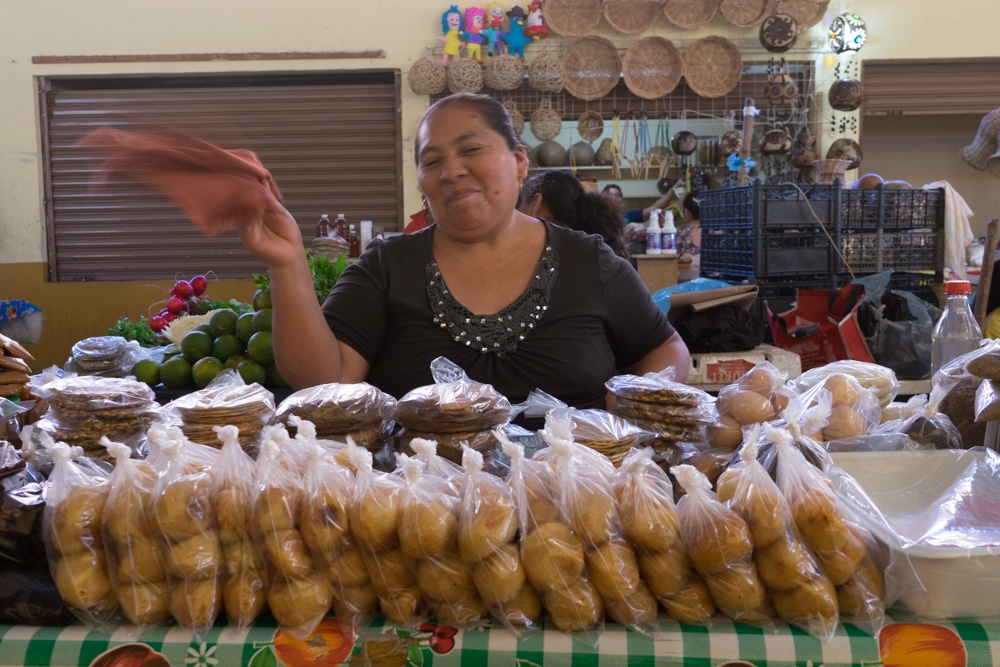 A vendor at the market in Valladolid Mexico