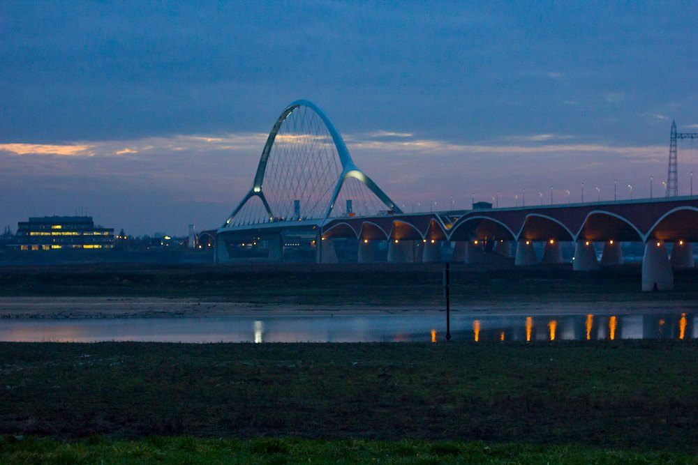 Sunset March Nijmegen Netherlands De Oversteek Bridge