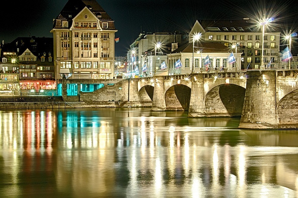 View of Basel at night