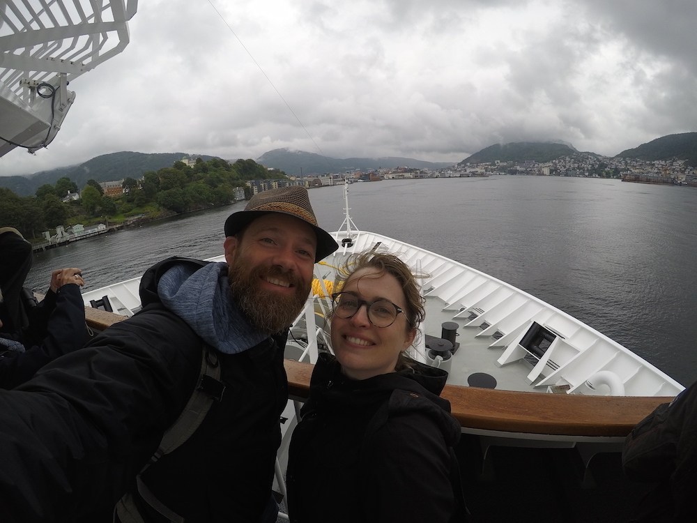 Arriving in Bergen Norway on a Hurtigruten Selfie