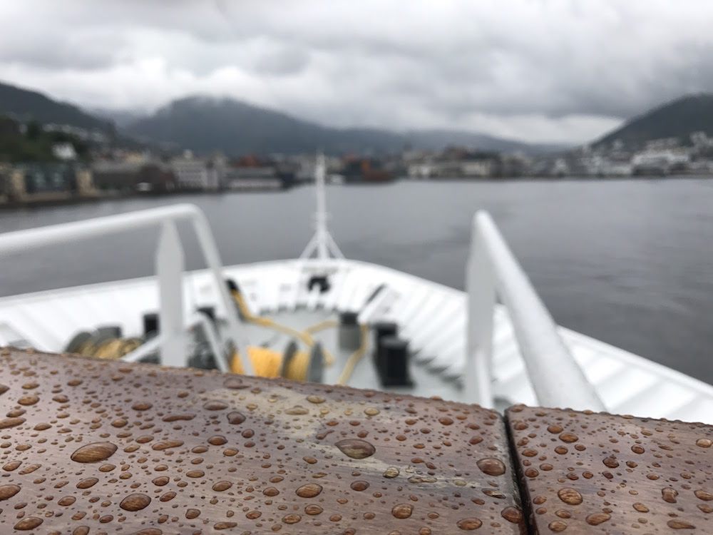 Rain drops on a Hurtigruten ship