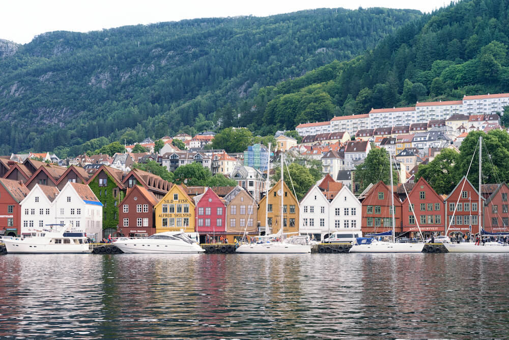 Bryggen in Bergen Harbor Scene