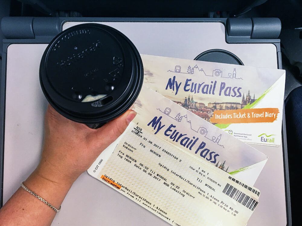 Eurail pass and coffee on a Norway train