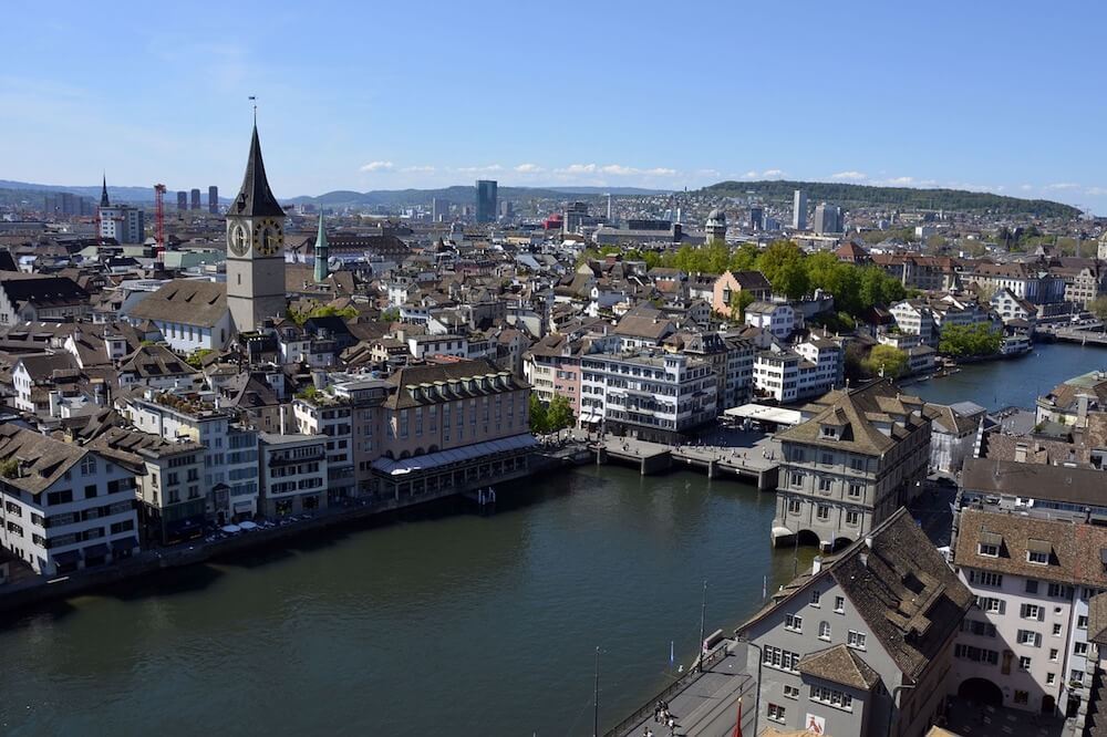 The view from Grossmunster in Old Town Zurich