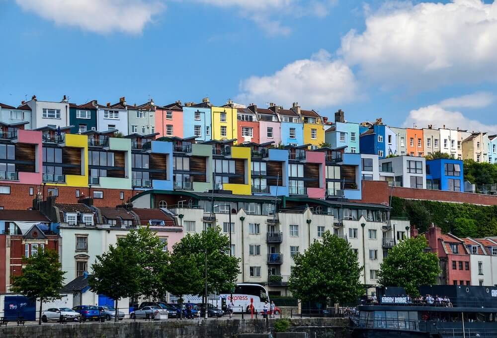 The colorful houses of Bristol harbour in Bristol UK