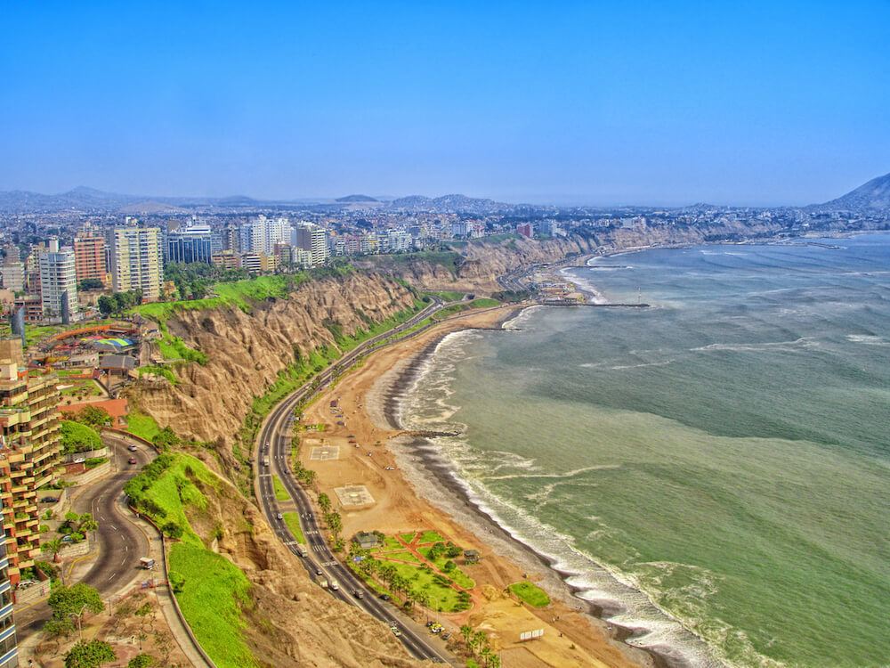 Overlooking downtown Lima Peru and the cliffs of Miraflores district Lima Peru