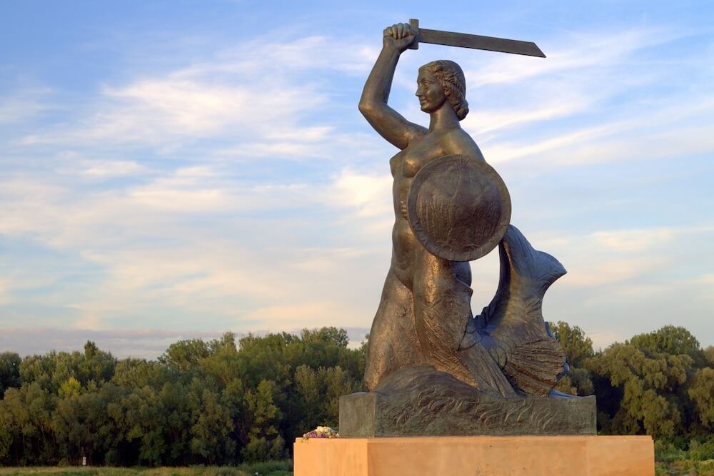 The Warsaw Mermaid monument is the symbol of Warsaw located in old town market place Warsaw or Centrum Nauki Kopernik