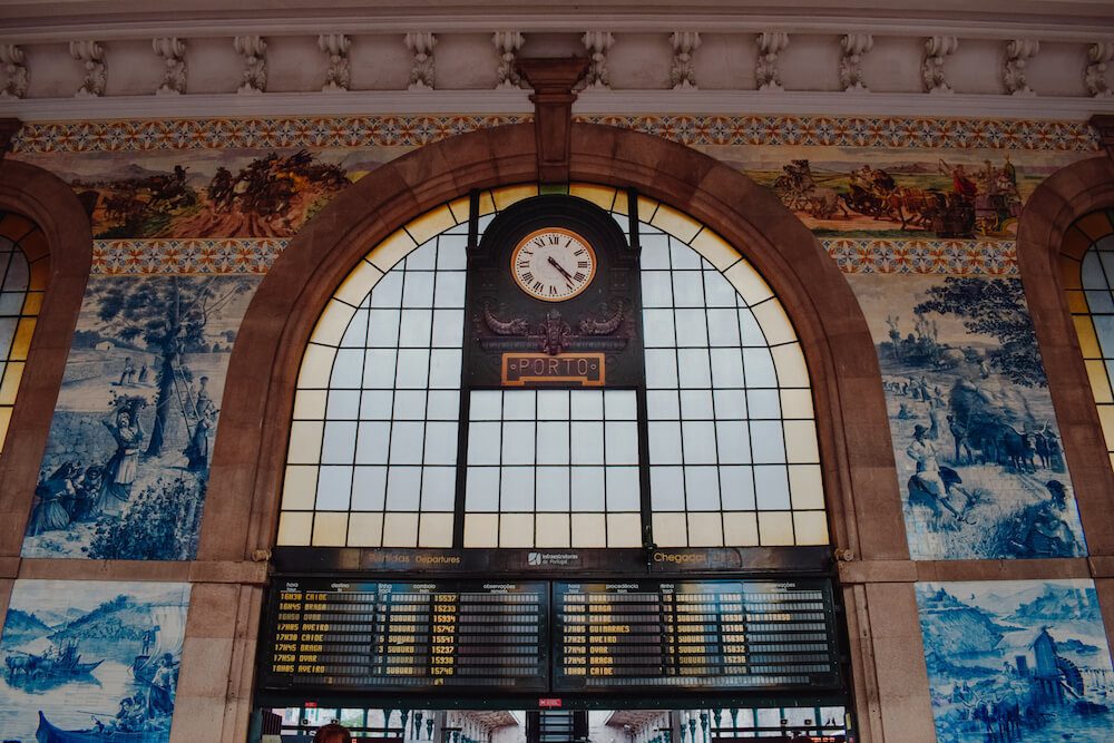 The beautiful train station in Porto Portugal