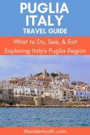 Planning a trip to Italy? Find out why you should include Puglia on your South Italy itinerary! If you’re considering visiting Italy and looking for an authentic experience rather than the typical tourist destinations, Find out why you should look no further than Puglia. Beautiful small towns and villages frozen in time and oozing with charm, pristine beaches with crystal clear waters, and all the food you can handle. Consider Puglia on your Italian holiday! #Italy #Puglia #Europe #Travel