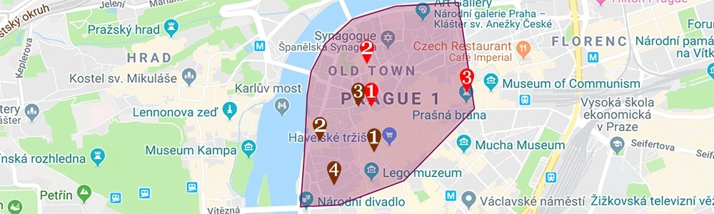 where to stay in prague map prague 1 old town