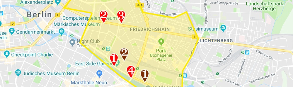 Where to stay in Berlin neighborhood map Friedrichshain