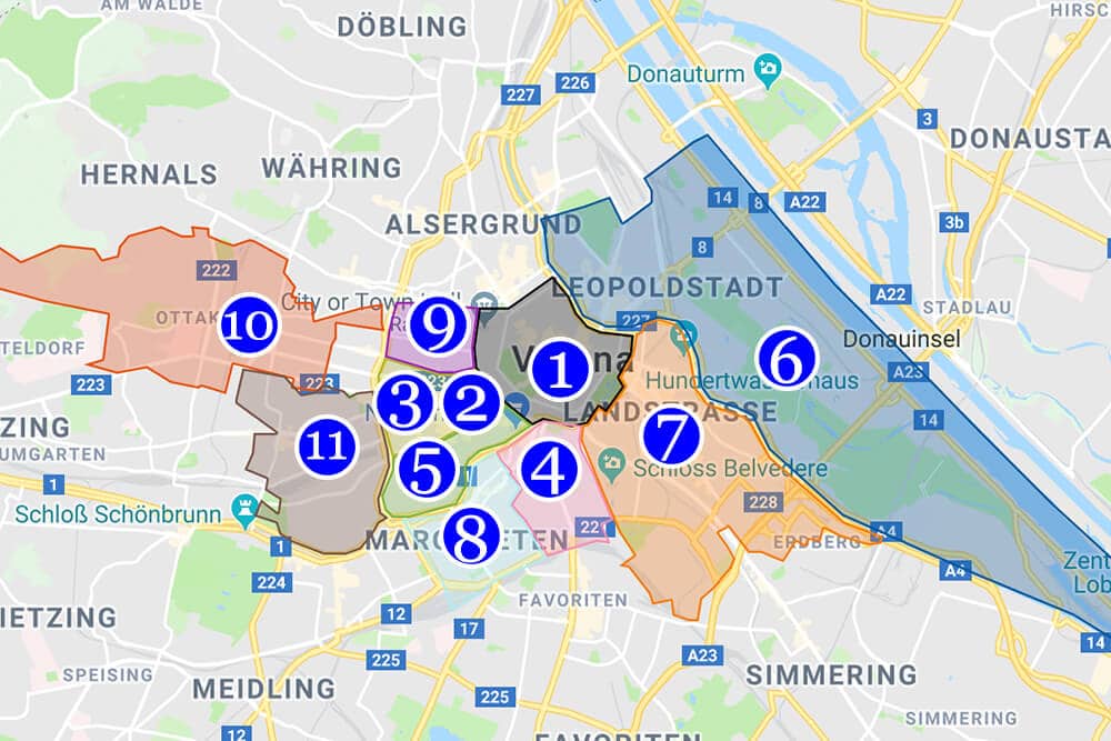 Where to stay in Vienna neighborhood map
