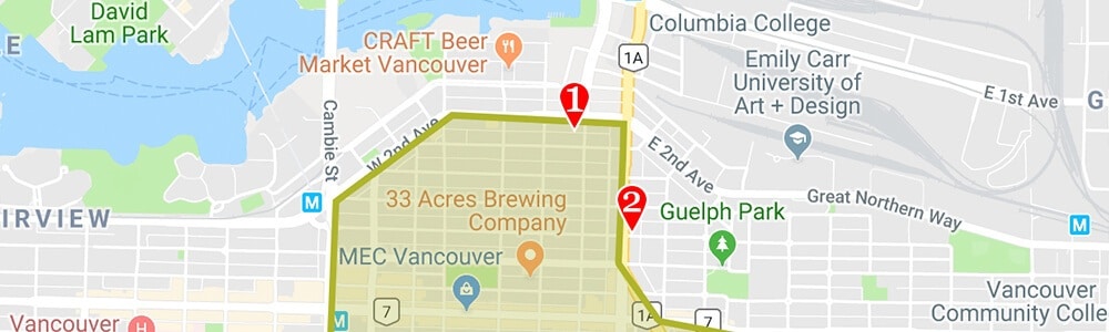 Vancouver neighborhood map Mount Pleasant and South Main Street