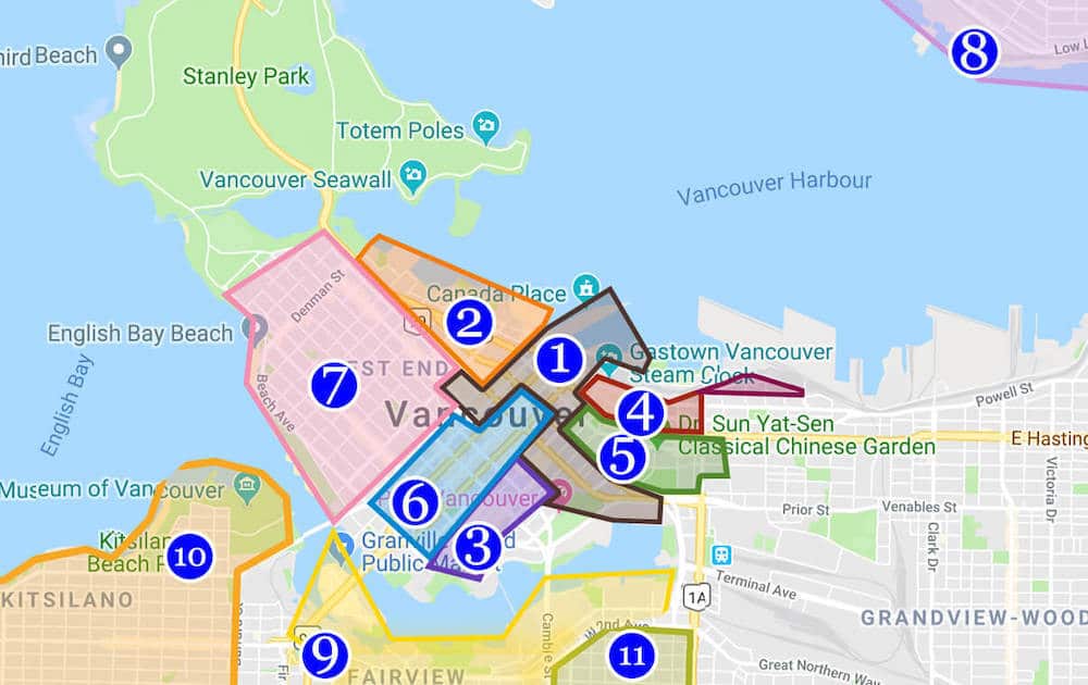 Vancouver neighborhood map where to stay in vancouver bc