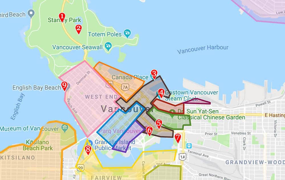 Vancouver neighborhood map where to stay in vancouver bc