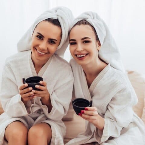 mom and daughter having a spa day on staycation at home