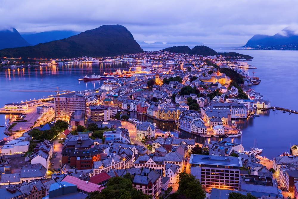 Cityscape of Alesund Norway - architecture background