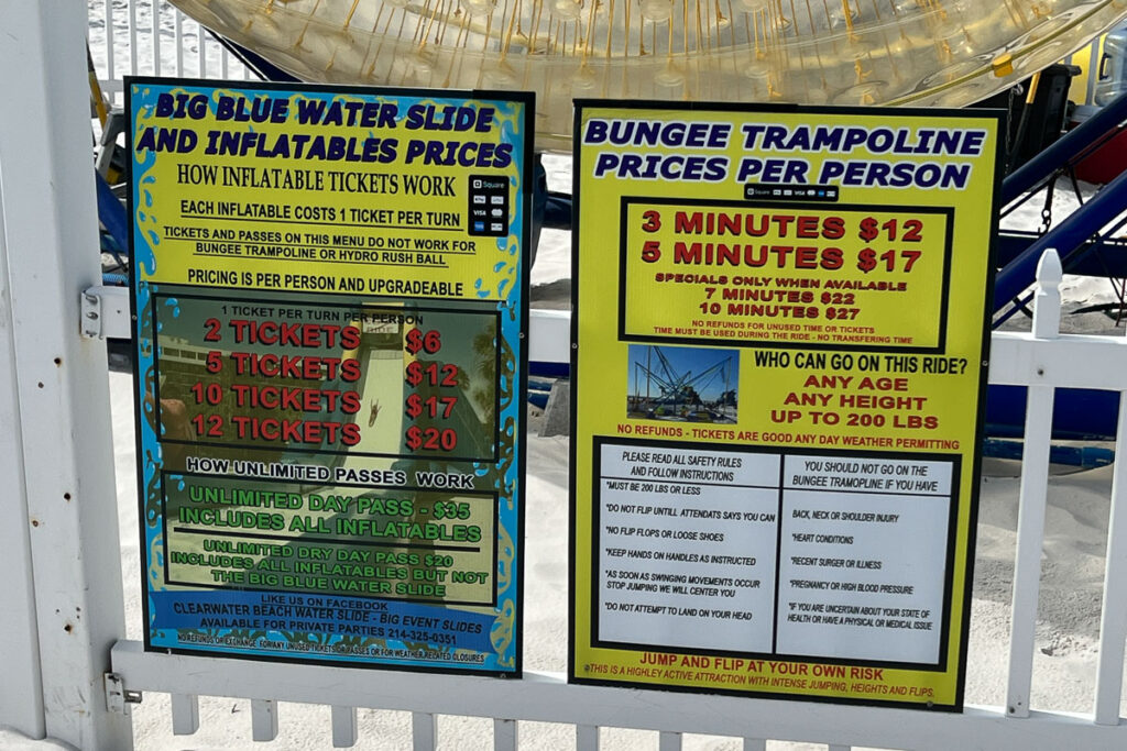 prices for inflatables at pier 60