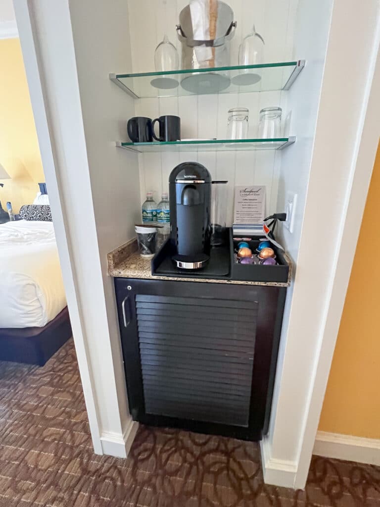 mini bar area in gulf view room at sandpearl