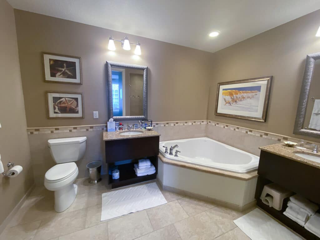 bathroom in king suite at sandpearl in clearwater beach