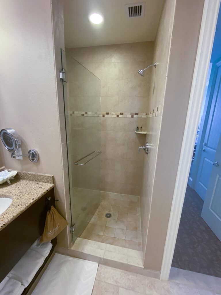 shower in king suite at sandpearl in clearwater beach