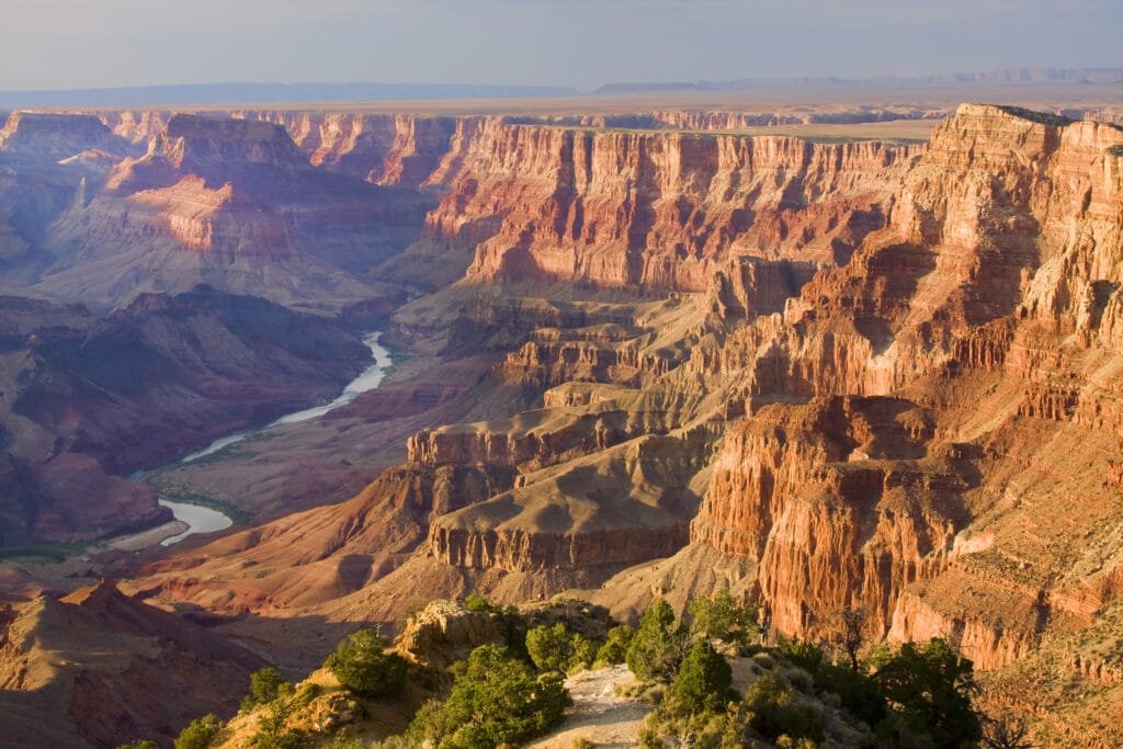 Beautiful Landscape of Grand Canyon national park from Desert View Point with the Colorado River visible during dusk