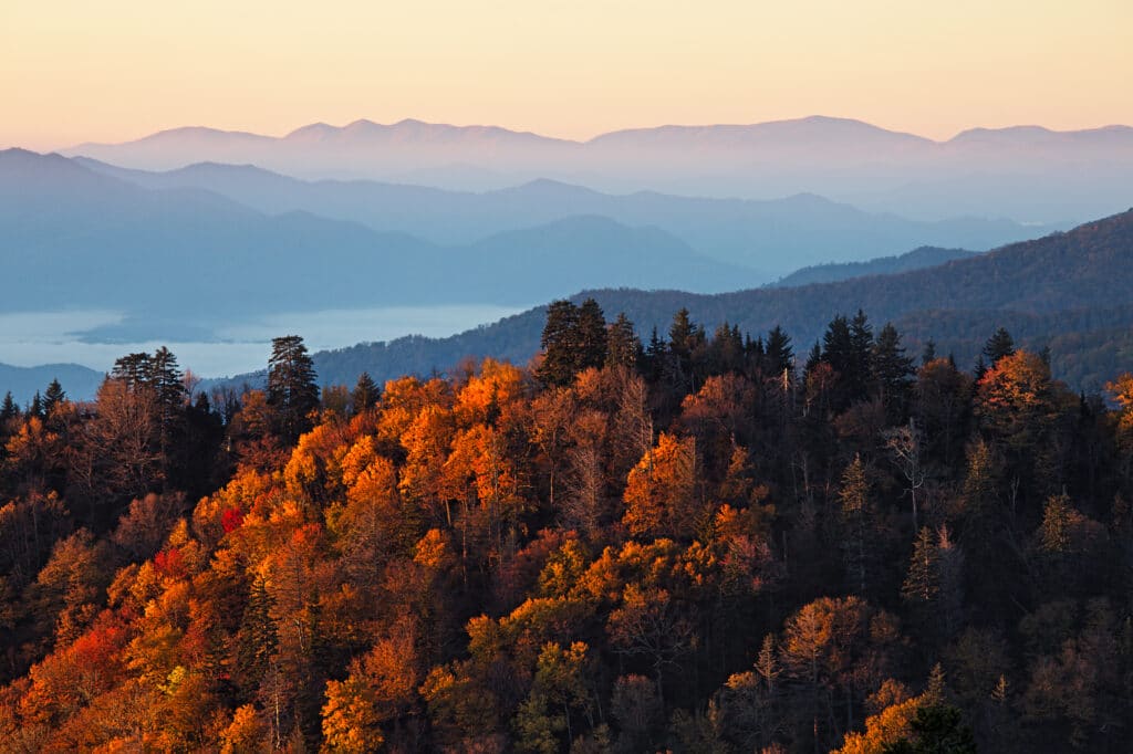 Sunrise at Smoky Mountains. Great Smoky Mountains National Park, USA