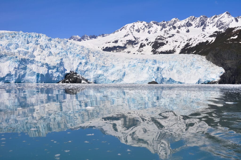 close up of glacier on lake in kenaf fjords national park