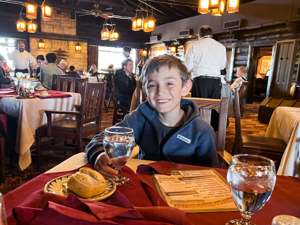 child eating at El Tovar Dining Room in Grand Canyon