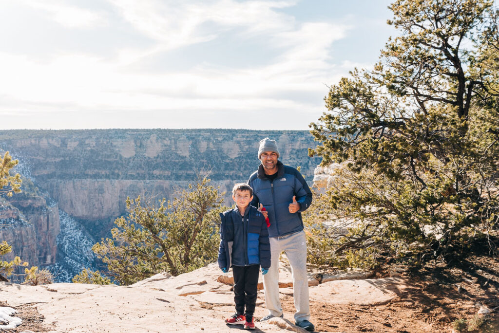 family hiking Rim Trail in Grand Canyon