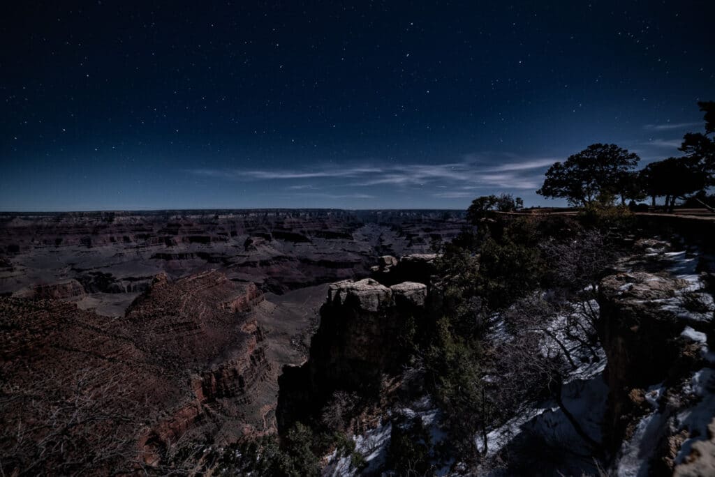 Grand Canyon at night with stars