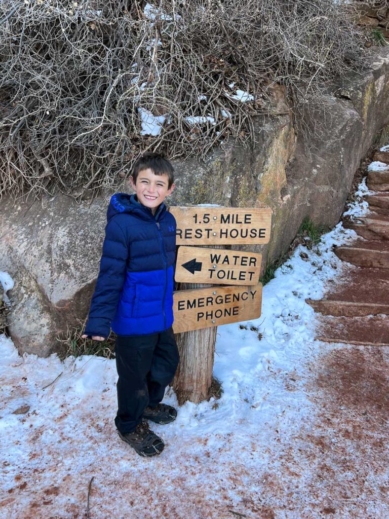 child hiking on Bright Angel Trail