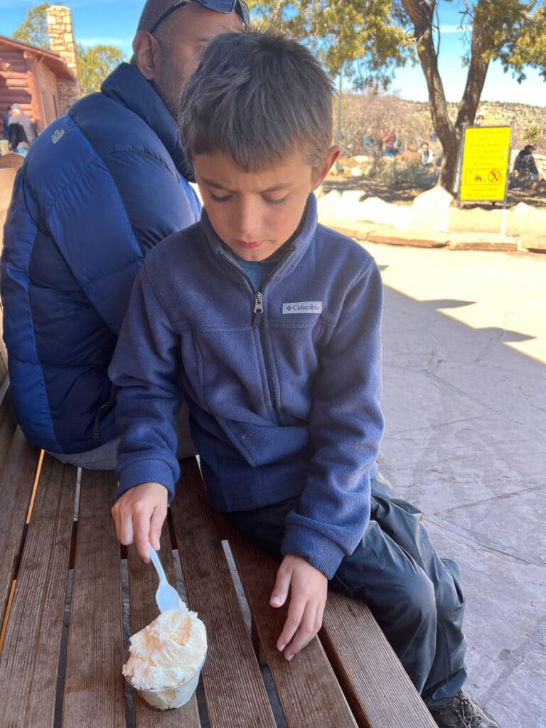 child eating ice cream at Bright Angel Fountain