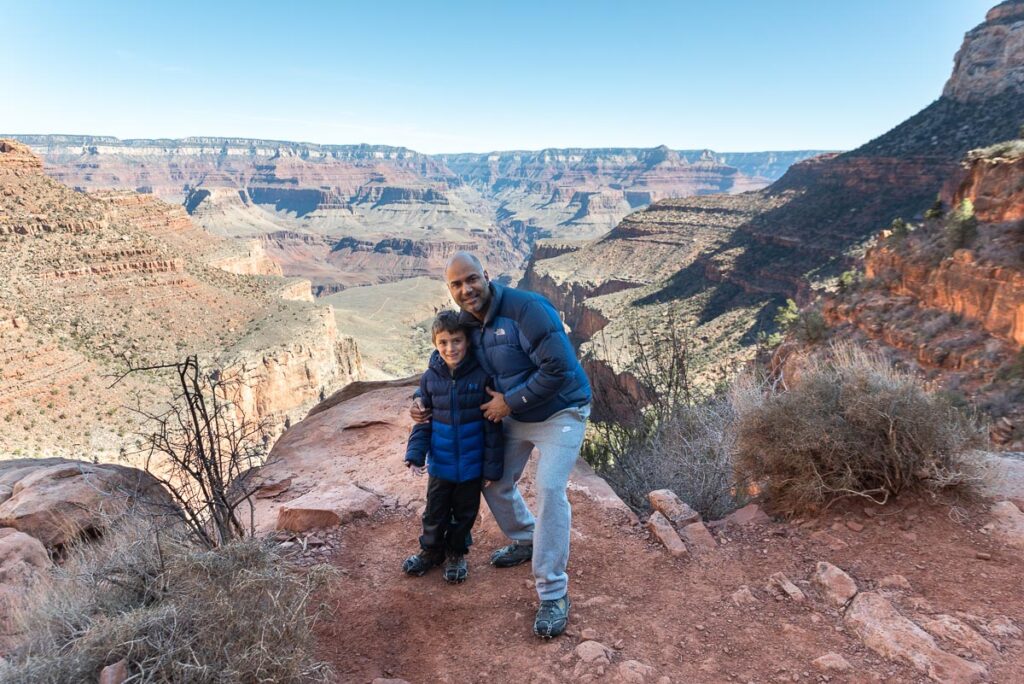 family hiking Bright Angel Trail