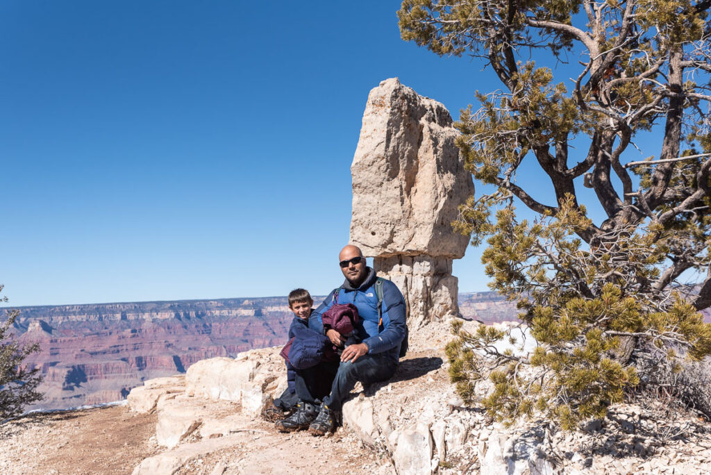 father and son at Shoshone Point in Grand Canyon
