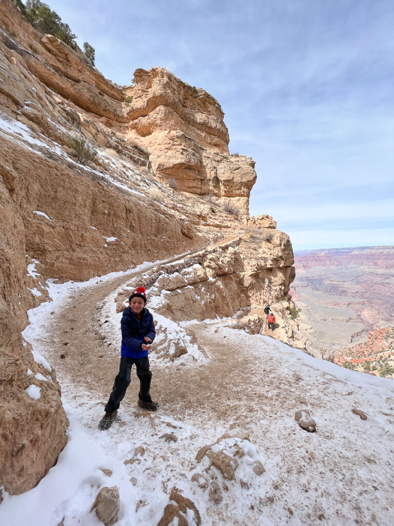 child hiking on South Kaibab Trail at Grand Canyon