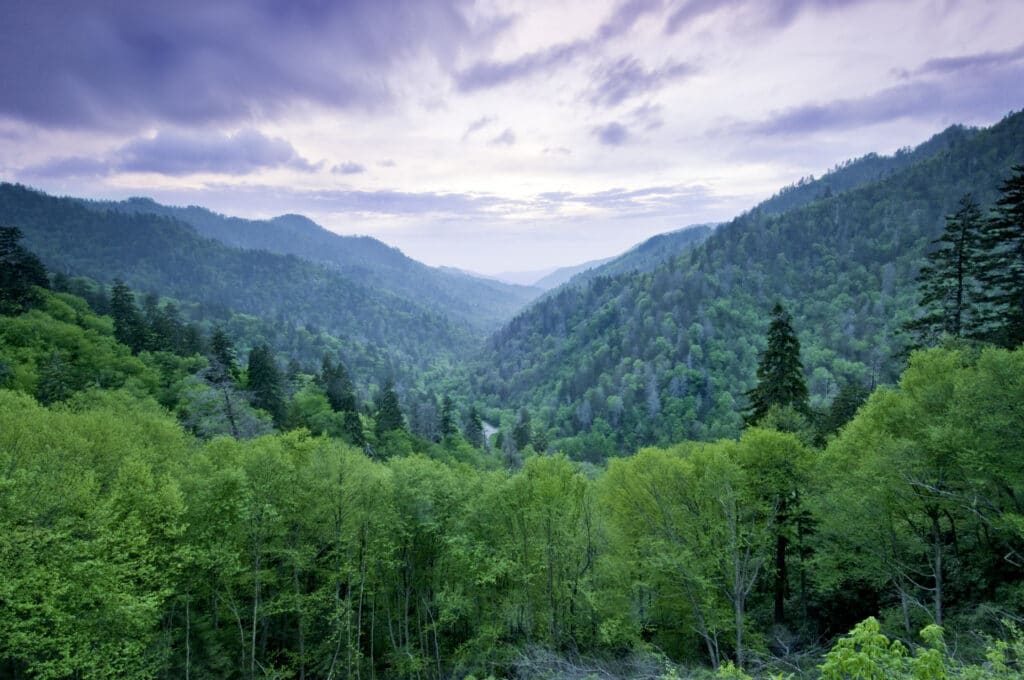 Beautiful sunset view of the great Smokey Mountains national park