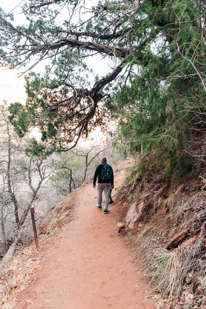 family hiking Upper Emerald Pools Trail