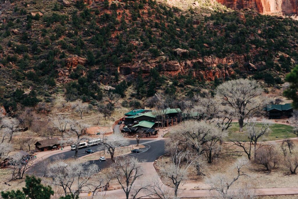 View of Zion Lodge from Middle Emerald Pool Trail.