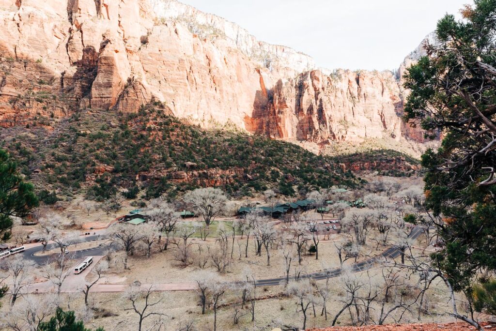 view of Zion Lodge from Middle Emerald Pool Trail