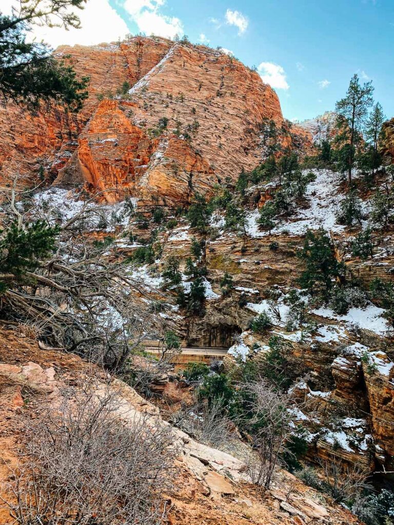 view of the Zion Mt Carmel Tunnel from Canyon Overlook Trail